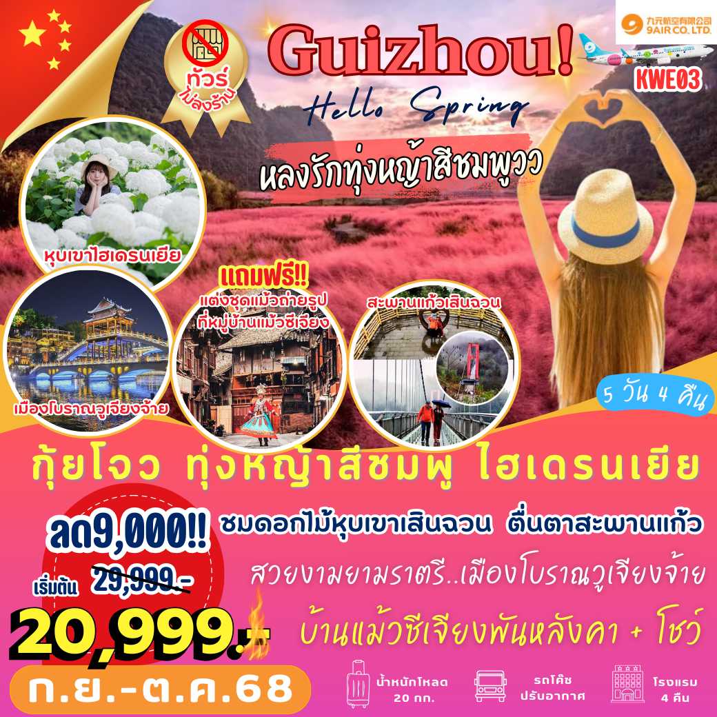 KWE03 : Guizhou Hello Spring กุ้ยโจว ทุ่งหญ้าสีชมพู ไฮเดรนเยีย  (5 วัน 4 คืน)