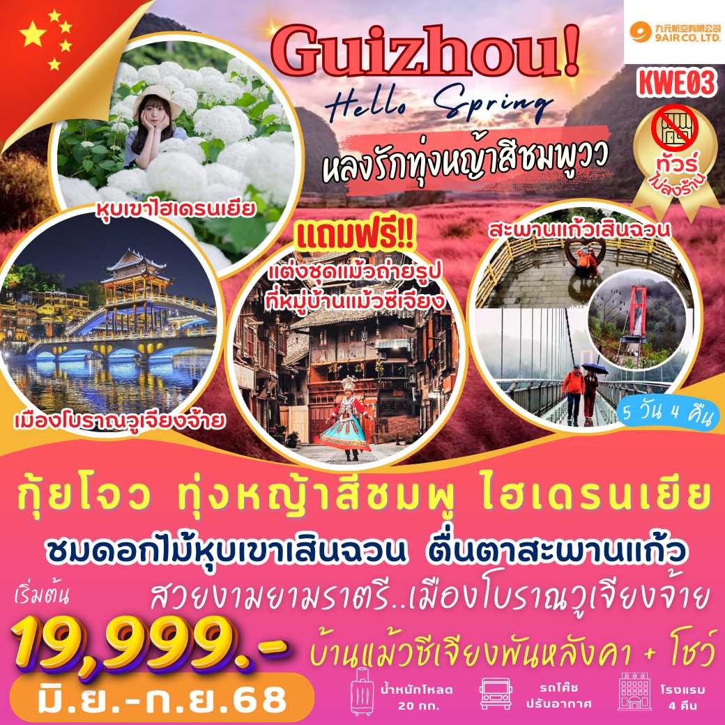 KWE03 : Guizhou Hello Spring กุ้ยโจว ทุ่งหญ้าสีชมพู ไฮเดรนเยีย  (5 วัน 4 คืน)